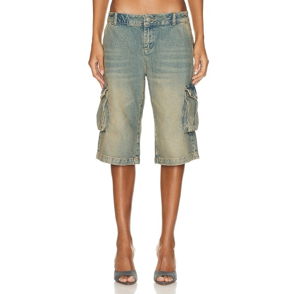 Miaou Dune Denim Cargo Shorts (Sz L) Low Rise Ochre Brown - Picture 4 of 16